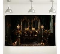 Fondo floral vintage, elegante diseño de flores para fotografía, decoración de interiores y exteriores, color verde oscuro y dorado, celebración de otoño e invierno, 71 x 43 pulgadas