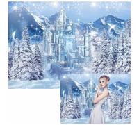 Fondo fotográfico de castillo invernal de 7x5 pies, bosque de hielo azul, país de las maravillas, montaña nevada, pino bebé
