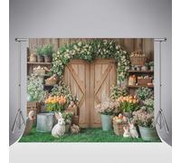 Fondo fotográfico de Pascua Kate 7x5ft/2.2x1.5m con Forma de Conejo Huevo de Pascua Puerta de Madera para cumpleaños Infantiles decoración para Retratos Banner Fondos para Estudio fotográfico