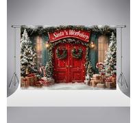 Fondo fotográfico del Taller de Kate Santa Claus de 2,5 x 2,5 m (8 x 8 pies) con árbol de Navidad y Nieve en Invierno. Fondo Regalos Dulces Niños Vacaciones Familia Feliz Navidad Fiesta Fotomatón