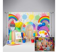 Fondo fotográfico Kate Art Party de 7x5ft/2.2x1.5m con Salpicaduras de Pintura arcoíris y garabatos Coloridos Ideal para la Vuelta al Cole Fiestas de cumpleaños Infantiles sesiones
