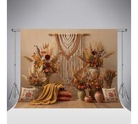 Fondo fotográfico Kate Bohemia de 10x10ft/3x3m con Flores borlas Estilo Boho y Suelo de Madera Ideal para Retratos de Primer cumpleaños sesiones de Fotos con Tarta y sesiones