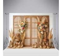 Fondo fotográfico Kate Bohemia de 7x5ft/2.2x1.5m Estilo Bohemio con diseño de Hierba de la Pampa Ideal para Retratos de Maternidad e Infantiles sesiones de Fotos y decoración Fondo de Madera