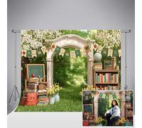 Fondo fotográfico Kate para la Vuelta al Cole 8x8ft/2.5x2.5 Arco de jardín Fondo fotográfico con Forma de Libro para el Primer día de Clase Estilo Vintage con Forma de Aula Manzana Pizarra