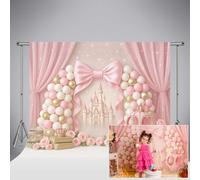 Fondo fotográfico Kate Pink Castle de 10x10ft/3x3m con Lazo de Globos y carroza Decoración para Fiestas Infantiles Ideal para Retratos de Primer cumpleaños de niñas sesiones de Fotos con Tarta