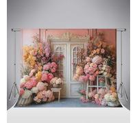 Fondo fotográfico Kate Spring Flowers de 7x5ft/2.2x1.5m con Puerta de Madera Blanca Vintage Ideal para decoración de cumpleaños Retratos Familiares Paredes Rosas y decoración de Banners