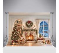 Fondo Fotográfico Navidad Invierno Kate Chimenea 6.5x6.5ft/2x2m Árbol Navideño Noche Nevada Ventana Fondos Regalos Oso Caballo Balancín Niños Cumpleaños Retratos Familia Fondo Foto