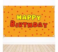Fondo Happy Birthday Tema Anime 150x100cm, Impresión Estrellas Amarillas y Rojas Pancarta Decorativa Fotos Preperforada para Niños Varones Fiesta de Cumpleaños Suministros