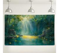 Fondo mágico de cascada de bosque, decoración escénica de naturaleza encantada, fondo de fotografía rústico para eventos, ideal para reuniones de primavera/verano, 71 x 43 pulgadas