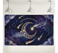 Fondo mágico de pared con fases lunares, decoración de fiesta de horizonte nocturno celestial, fondo estrellado azul oscuro para eventos de fotografía, temática de astrología, suministros para
