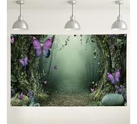 Fondo mágico de pared de bosque de mariposas, fondo de fotografía de escena de naturaleza encantada, perfecto para fiestas de cumpleaños infantiles, celebraciones de primavera, eventos en interiores y