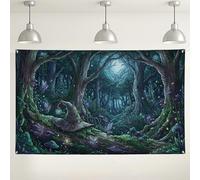 Fondo mágico de pared de bosque, decoración de fantasía de bosque encantado, fondo de cuento de hadas verde oscuro para eventos de fotografía, suministros de fiesta místicos para interiores y