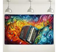 Fondo musical de acordeón colorido, fondo de fotografía de arte vibrante, perfecto para fiestas, eventos musicales y celebraciones de temporada, 71 x 43 pulgadas