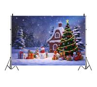 Fondo navideño con diseño de Campo nevado Invernal, casa de Cuento de Hadas, árbol de Navidad, Bosque nevado, Pancarta de celebración de Año Nuevo, Accesorio para Fotos de Retrato 1.5x1.2m