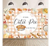 Fondo para baby shower con temática de tartas otoñales: ¡Un pequeño pastelito está en camino! Compatible con la temática de hojas de arce