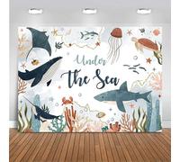 Fondo para baby shower con temática de tiburones bajo el mar, decoración para fiesta oceánica de Baby Shark para niño, pancarta de cumpleaños de
