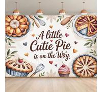 Fondo para baby shower "Cutie Pie" - Pancarta para fotomatón con temática de cupcakes y postres "Un pequeño pastelito está en camino",