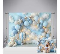 Fondo para cumpleaños de Kate 6 5x6 5ft/2x2m Globos Azules Fondo para Fotos de Baby Shower Globos aerostáticos Estrellas Plateadas Fondo para sesión de Fotos de Primer cumpleaños con Pastel
