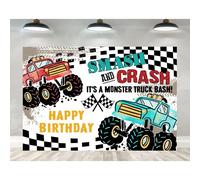 Fondo para fiesta de cumpleaños con temática de camiones para niños, compatible con la decoración del coche Monster Jam Burning Flame, pancarta