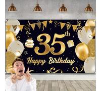 Fondo Photocall Feliz Cumpleaños - Decoración Completa para 35 Años con Pancarta Personalizada, 72.8 x 43.3 Pulgadas