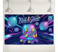 Fondo retro de patinaje sobre ruedas, decoraciones coloridas para fiestas de discoteca, fondo de fotos azul neón melocotón para interiores y exteriores, para eventos de baile, celebraciones de