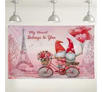 Fondo romántico de gnomo para bicicleta, bonito diseño floral vintage para decoraciones del día de San Valentín, patrón de corazón de melocotón para interiores y exteriores, fondo de fotografía de 71