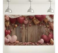 Fondo romántico de pared con forma de corazón, bonitas decoraciones florales vintage, fondo de fotos dorado melocotón rojo para suministros de fiesta del día de San Valentín, 71 x 43 pulgadas