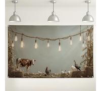 Fondo rústico de animales de granja, fondo de fotografía de estilo rústico vintage, perfecto para fiestas temáticas de granero, decoraciones de temporada, reuniones familiares, 71 x 43 pulgadas