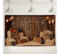 Fondo rústico de granero de campo, fondo de fotografía de estilo occidental vintage, linternas marrones y decoración de fardos de heno para fiestas, eventos de cosecha de otoño, 71 x 43 pulgadas