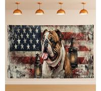 Fondo rústico de la bandera estadounidense de bulldog, fondo de fotografía patriótico estilo vintage grunge, interior/exterior, decoración de fiesta de celebración del 4 de julio, 71 x 43 pulgadas