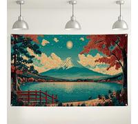 Fondo vintage de lago de montaña, decoración artística de paisaje retro, fondo de naturaleza escénica para fotografía, decoraciones de fiesta de temporada de otoño, 71 x 43 pulgadas