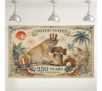 Fondo vintage del Día de la Independencia de Estados Unidos, decoraciones patrióticas de leopardo, fondo de fiesta rojo, blanco y azul para celebraciones de fotografía, 71 x 43 pulgadas