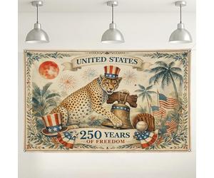Fondo vintage del Día de la Independencia de Estados Unidos, decoraciones patrióticas de leopardo, fondo de fiesta rojo, blanco y azul para celebraciones de fotografía, 71 x 43 pulgadas