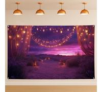 Fondo violeta del desierto crepúsculo, cadena de luces románticas brillantes paisajes, fondo de fotografía, decoración de boda para interiores y exteriores, suministros de decoración de bodas para