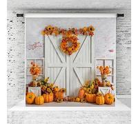 Fondos de otoño para fotografía, telón de fondo de fotos de Acción de Gracias, Kate de calabaza, puerta de granero, telón de fondo de otoño, microfibra, 10 x 10 pies