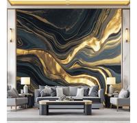 Fondos de pantalla con imágenes panorámicas Abstracto Patrón De Mármol Líneas Lujoso Decoración de pared decorativa para el dormitorio del hogar 350 x 256 cm papel tapiz multiusos Azul oscuro dorado
