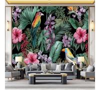 Fondos de pantalla con imágenes panorámicas Acuarela Aves Flores tropicales Selva Decoración de pared decorativa para el dormitorio del hogar 400 x 280 cm para decoración papel tapiz multiusos Vistoso