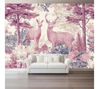 Fondos de pantalla con imágenes panorámicas Acuarela Ciervo Flores Silvestres Bosque Decoración de pared decorativa para el dormitorio del hogar 250 x 175 cm papel tapiz multiusos Borgoña verde