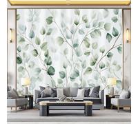 Fondos de pantalla con imágenes panorámicas Acuarela Hojas Textura Ramas Decoración de pared decorativa para el dormitorio del hogar 400 x 280 cm para decoración papel tapiz multiusos Gris verde