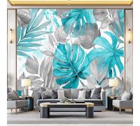 Fondos de pantalla con imágenes panorámicas Acuarela Monstera Hojas De Palma Hojas Tropicales Decoración de pared decorativa para el dormitorio del hogar 400 x 280 cm papel tapiz multiusos Cian Gris