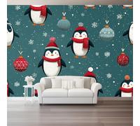 Fondos de pantalla con imágenes panorámicas Dibujos Animados Lindos Copos De Nieve Pingüinos Decoración de pared decorativa para el dormitorio del hogar 250 x 175 cm papel tapiz multiusos Vistoso