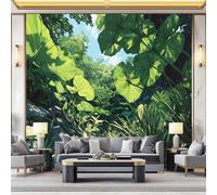 Fondos de pantalla con imágenes panorámicas Estilo Jungla Plantas Estilo Anime Decoración de pared decorativa para el dormitorio del hogar 300 x 210 cm para decoración papel tapiz multiusos Azul-Verde