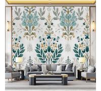 Fondos de pantalla con imágenes panorámicas Estilo Pastoral Flores Hojas Bayas Decoración de pared decorativa para el dormitorio del hogar 200 x 140 cm papel tapiz multiusos Azul-verde gris