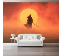 Fondos de pantalla con imágenes panorámicas Fantasía Atardecer Samurái Niebla Decoración de pared decorativa para el dormitorio del hogar 300 x 210 cm para decoración papel tapiz multiusos Naranja