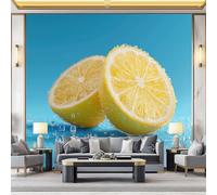 Fondos de pantalla con imágenes panorámicas Moderno Gotas De Agua Limón Decoración de pared decorativa para el dormitorio del hogar 300 x 210 cm para decoración papel tapiz multiusos Amarillo Azul
