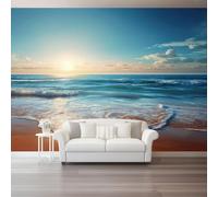 Fondos de pantalla con imágenes panorámicas Paisaje Natural Océano Puesta De Sol Playa Decoración de pared decorativa para el dormitorio del hogar 350 x 256 cm papel tapiz multiusos Vistoso