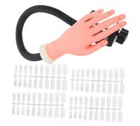 FONDOTIN 100 piezas Mano Modelo Silicona Flexible para Práctica de Uñas con Soporte y Puntas Postizas Herramienta Reutilizable para Entrenamiento de Manicura y Diseño de Nail Art