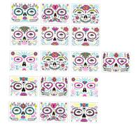 FONDOTIN 16 Hojas Tatuajes Faciales Fluorescentes Calavera Floral Pegatinas Temporales para Halloween Día Muertos Impermeables y para
