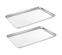 FONDOTIN 2 Piezas Bandejas Rectangulares Inoxidable para Cocinar y Servir Bandejas Multifuncionales para Arroz al Vapor y Fideos Fríos Aptas para Lavavajillas Uso Hogar Restaurante y Hotel