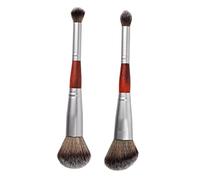 FONDOTIN 2 piezas Brochas Maquillaje Doble Cabezal para Ojos y Rostro Pinceles Suaves para Polvos Sueltos y Rubor Herramientas de Cosmética para Difuminar y Contornear Uso Facial Femenino